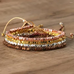 Strand 2x3 guld/silver/rosguld färgfasetterade pärlor flätan justerbart armband för kvinnor män blinkande delikata läckra smycken