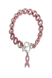 Wholenew Pink Ribbon Breast Cancer Awareness Wake Visor Charm Armband Bangles Pink Alloy Love Ribbon Chenille Woven Brace1792063