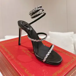 New Rene Caovilla Cleo stiletto sandals Crystals Gem Embellished Heels Evening shoes women high heeled Luxury Designers party Wraparound Dress shoe 35-43 with box