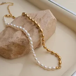 Цепи натуральные жемчужные бусинки Ожерелья для женщин Ожерелье из нержавеющей стали Минималистское модный аксессуар оптом