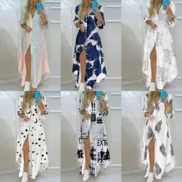 Casual Dresses Shirt Dress Summer Turn-down Collar Single Breasted Button Irregular Long Dress Female Sexy Letter Print Maxi Dresses