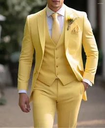Trajes de hombre Esmoquin amarillo Novio Padrino de boda Fiesta de bodas Hombres Negocios Slim Fit Vestido de 3 piezas