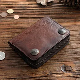 Wallets Men's Soil High-grade Short Purse Buckle Coin Plant Tanned Head Layer Cowhide Wallet Leather Vintage Tide