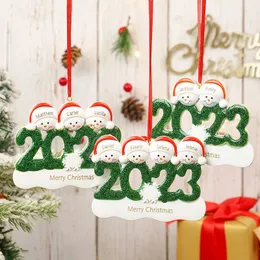 2023 ornamento de natal resina estátua pingente decorações da árvore de natal interior boneco de neve cabeça família smiley rosto pingente