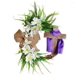 Decorative Flowers Wall Home Decor Spring Decorating Farmhouse Easter Wreath With Cross Handmade Floral Gift