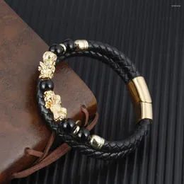 Bangle smycken enkel och kreativ svart flerskikt äkta läderarmband för män magnetisk lås knapp vintage fläta