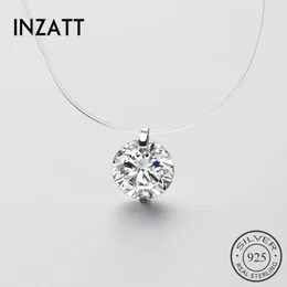 Pendant Necklaces INZATT 925 Sterling Silver Zircon Crystal Pearl Pendant Choker Necklace Transparent Fishing Line Fine Jewelry For Women 230426