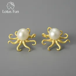 Stud Lotus Fun Creative Octopus Natural Pearl Stud Earrings for Women Real 925 Sterling Silver Original Statement Luxury Fine Jewelry 231124