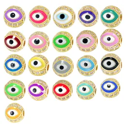 Enameled 10mm Copper Evil Eye Beads CZ Micro Pave Charm for Jewelry Making