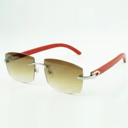 New C hardware sunglasses 3524032 with red wooden sticks and 56mm lenses for unisex