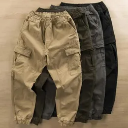 Męskie spodnie Casual Losse Trekkoord Broek Meerdere Zakken Elastische Taille Polyester Heren Veterschoenen na zewnątrz Trendy Cargobroek