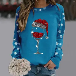 女性のフーディーズワイングラススウェットシャツ女性3DプリントメリークリスマスフーディーファッションY2Kコートハット面白いトップ