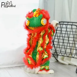 Vestuário de cão Natal Engraçado Roupas de Cão Ano de Estimação Chinês Traje Dragão Dança Leão Festa de Cão Leão Dança Vermelho Festivo Lucky Cat Roupas 231124