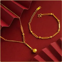 Beaded Necklaces Pure Gold Color Geometric Ball NecklaceBracelet Set For Women Wedding Engagement Jewelry Female Valentines Day Gift 231124