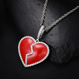 Nytt modeguldpläterat bling CZ Glowing Heart Pendant Halsband för män Kvinnsmycken med 3mm 24 -tums repkedja