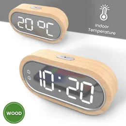 Desk Table Clocks LED Alarm Clock Wooden Thermometer Digital Watch Indoor Temperature USB Phone Charger Home Decor Study Room Student Time 231124