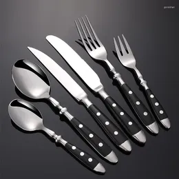 Dinnerware Sets 1Pcs Stainless Steel Fashion Steak Knife Table Fork Dinner Spoon Western Cutlery Three Nail Electric Plastics Wood Black