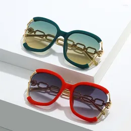 Okulary przeciwsłoneczne jesienne łańcuch mody Trendy metalowy otwartym szczotkowanym projektem marki anty-ULTRAVIOLET UV400 Casual dla dorosłych