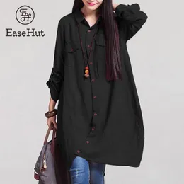 Bluzki damskie Koszule Easyhut Plus Kobiety w stylu Vintage Linen Linen Linen Kobiet Damowe Koszulę Koszulę Butk Blusas 5xl 230425
