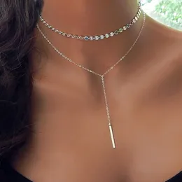 Chains Bohemia Gold Long Bar Choker Necklace For Women Pendant Jewelry Double Layer Set Initial Disc GiftChains
