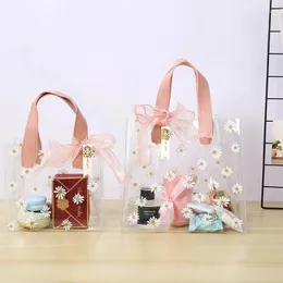 Presentförpackning 10st förtjockad tusensköna transparent PVC -väska med handtag bröllop födelsedagsfest väskor som handlar godislåda leveranser
