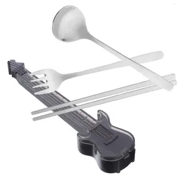 Zestawy naczyń obiadowych Przybory wielokrotnego użytku Silverware Lunch Stal nierdzewna Trzyczęściowe garnitur Travel Portable Spoons Guitarra