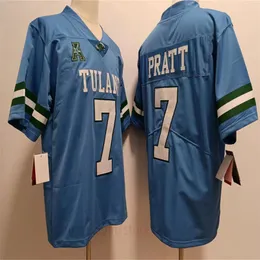 7 Maglia da calcio Michael Pratt Tulane Green Wave Maglia da uomo college tutta cucita bianco azzurro