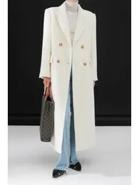 Capispalla da donna in misto lana alpaca 2023 Autunno-Inverno stile coreano bavero doppio petto cravatta con lacci larghi cappotti lunghi da donna giacche di lana 231124
