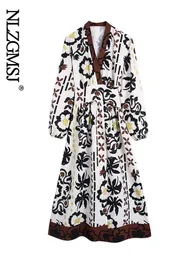 Dresses Nlzgmsj ZA Women 2022 Summer Print Long Dress Vintage Office Lady Fashion V Neck Female Dresses Loose Vestido 202204