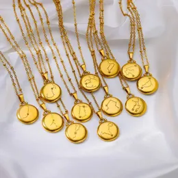 Ожерелья с подвесками Двенадцать созвездий зодиака, ожерелье из нержавеющей стали для женщин, ювелирные изделия, позолоченные 18 карат, тисненные аксессуары на удачу