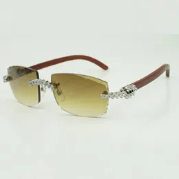 Modischer Luxus-Stil 3524015, eingelegt mit neuen Diamanten, 5,0 mm, natürliche Originalholzbeine, randlose, gravierte Gläser für Damen- und Herren-Sonnenbrillen