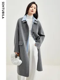 Women's Wool Blends Sentubila Winter 100 Coat for Women 2023 Enkla bekväma varma lapel Double -Faced Woolen Long Jacket Overcoat W34O49911 231124