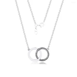 Catene Collane a catena in vero argento sterling 925 per donne Collana con ciondolo a forma di cerchi firmati Regalo per feste Collier di gioielleria raffinata