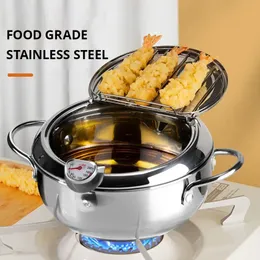 Pannor 1pc rostfritt stål Oil Pan Hushållstermometer med täckt tempura fryer små sparande pommes frites stek 231124