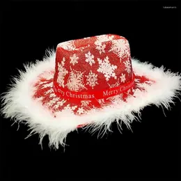 Berets Cowgirl Hat For Adult Unisex Cowboy Feather Trim Christmas Hats Fits Most Women Men Theme Party