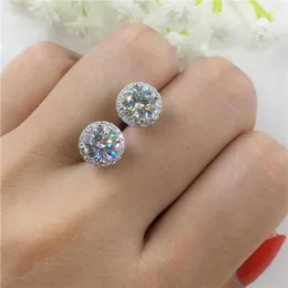 Stud 8mm Rodada Pedra Brincos Luxo Menina Zircão Branco Para Mulheres Jóias Casamento Rosa Ouro Prata Cor Cristal Earring1322356