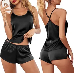 Women's Sleepwear Women's Sleepwear Sexy Lace Satin Pajama Sets Nightwear Sleeveless TopsShorts 2 Pcs Sets Pyjama Sets For Women Pijama 230425