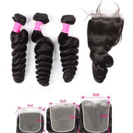 10A Virgin Brazilian Lose Fave Fail Bundle z HD Lace Closure 5x5/4x4 Untgented Hairs z zamknięciami Naturalne czarne włosy