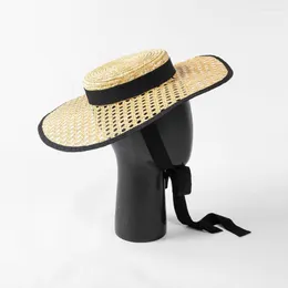 Breda randen hattar 202301-hh6072 chic drop mode sommar naturlig halm bambu väver låg kron fritid lady fedoras cap kvinnor hatt