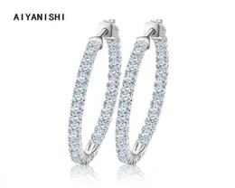 AIYANISHI Настоящее серебро 925 пробы Классические большие серьги-кольца Роскошные серьги-кольца Sona Diamond Модные простые минимальные подарки 2201087688768