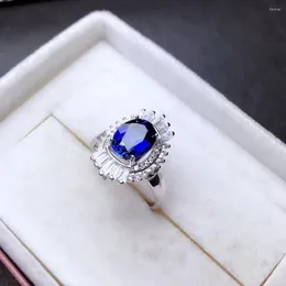 Cluster-Ringe Attraktiver Blauer Saphir-Edelsteinring Echtes 925er Silber Schöner Schmuck für Frauen Natürlicher Edelstein Mädchen Geburtstagsgeschenk Liebesdatum