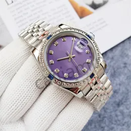 Women watch for women diamond watch automatic watch purple dial movement calendar wristwatch 36 mm stainless steel strap