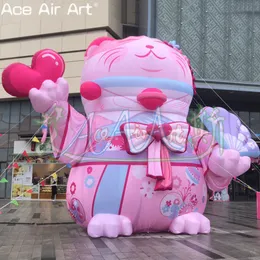 귀여운 야외 풍선 일본 만화 고양이 고양이 분홍색 장식 고양이 홍보 또는 광고를위한 종을 착용