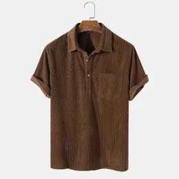 Men's Casual Shirts Fashion Brown Corduroy Shirts for Men camisa masculina Mens Short Sleeve Button Up Shirt 230425
