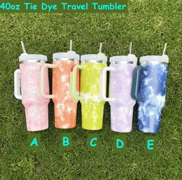 I lager! 40oz Tie Dye Travel Tumbler med handtag rostfritt stål Dubbelväggisolerad dryck Vattenkoppar av Express B0036