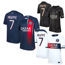 Barn 23/24Mbappe Soccer Jerseys P S G Wijnaldum Sergio Ramos Hakimi Fjärde Maillots de vuxna och barnens fotboll Jersey Icardi Verratti tredje 4: e DI Maria