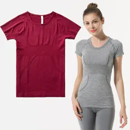 LLu Yoga Top Kurzarm T-Shirt Sport Pullover Shirt Damen Eng Stretch Gestrickt Schnell Trocknend Locker Atmungsaktiv Outdoor Freizeit Laufen Klettern Tops