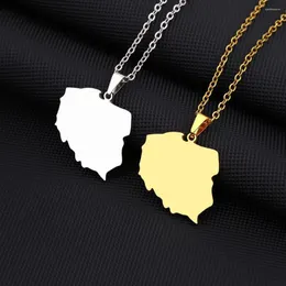 Collane con ciondolo Moda lucida liscia Polonia mappa collana per donna uomo acciaio inossidabile accessori colore oro gioielli collier regalo