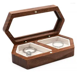 Jewelry Pouches Customized Name Date Walnut Wood Jewellery Men's And Women's Wedding Ring Display Stand Keepsake Storage Gift Box