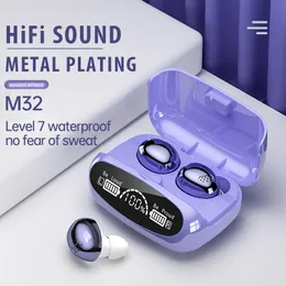 Purple Wireless Bluetooth oortelefoons Stereo Sport Touch Tws Headset 5.1 Earbuds met Microfoon Power Bank 2000mAh M32